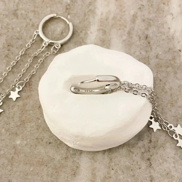 925 Sterling Silver Star Huggie Earrings Dangle Star Drop Earrings Hoop Huggies - Picture 6 of 6